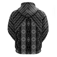 New Zealand Aotearoa Zip Hoodie Black Poutama With Taniko Pattern LT05 - Polynesian Pride