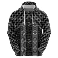 New Zealand Aotearoa Zip Hoodie Black Poutama With Taniko Pattern LT05 - Polynesian Pride