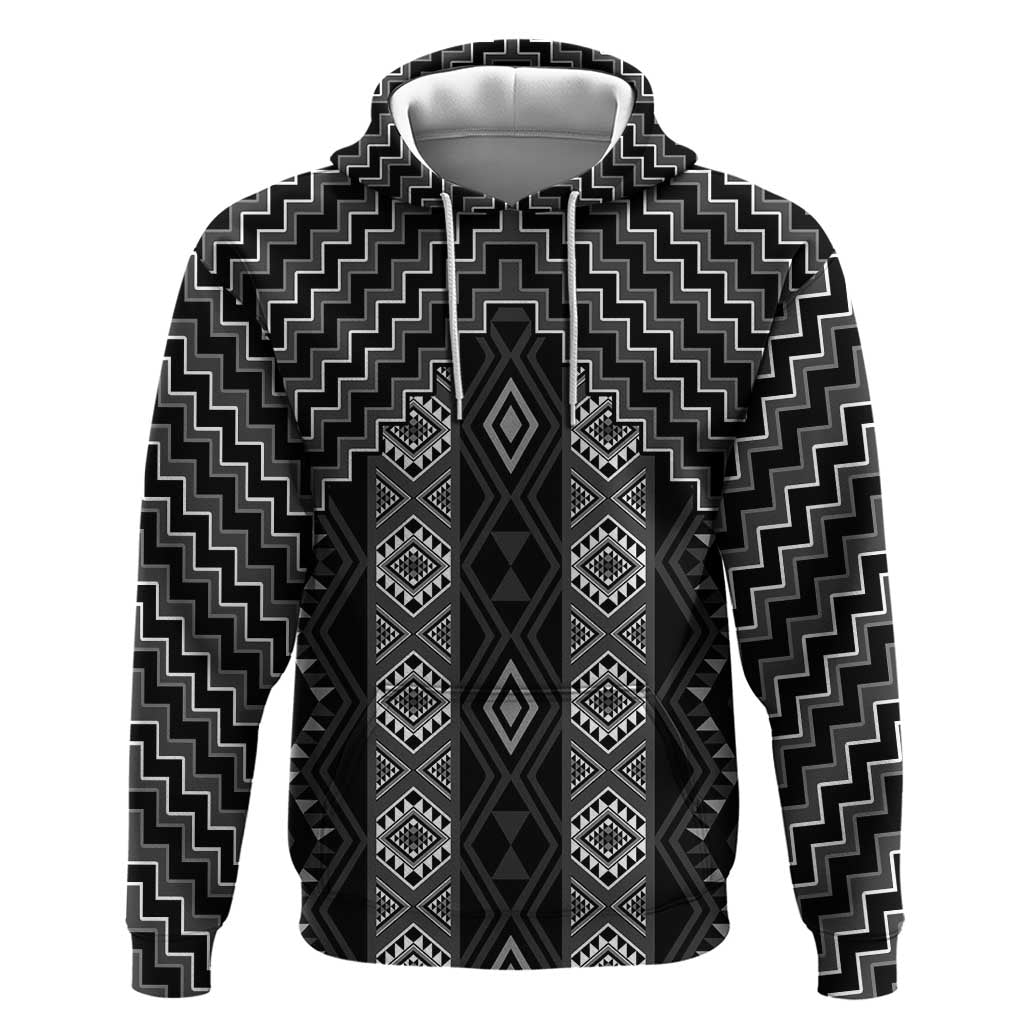 New Zealand Aotearoa Zip Hoodie Black Poutama With Taniko Pattern LT05 Pullover Hoodie Black - Polynesian Pride