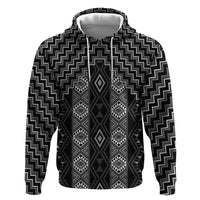 New Zealand Aotearoa Zip Hoodie Black Poutama With Taniko Pattern LT05 Pullover Hoodie Black - Polynesian Pride
