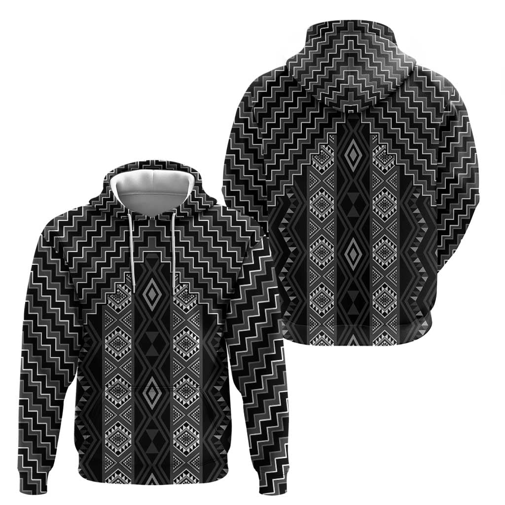 New Zealand Aotearoa Zip Hoodie Black Poutama With Taniko Pattern LT05 - Polynesian Pride