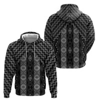 New Zealand Aotearoa Zip Hoodie Black Poutama With Taniko Pattern LT05 - Polynesian Pride