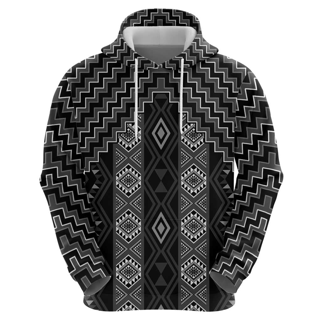 New Zealand Aotearoa Zip Hoodie Black Poutama With Taniko Pattern LT05 - Polynesian Pride