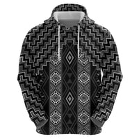 New Zealand Aotearoa Zip Hoodie Black Poutama With Taniko Pattern LT05 - Polynesian Pride