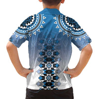 New Zealand Family Matching Long Sleeve Bodycon Dress and Hawaiian Shirt Poutama Mix Blue Taniko Inspired Art LT05 - Polynesian Pride