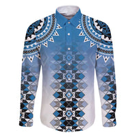 New Zealand Family Matching Long Sleeve Bodycon Dress and Hawaiian Shirt Poutama Mix Blue Taniko Inspired Art LT05 Dad's Shirt - Long Sleeve Blue - Polynesian Pride