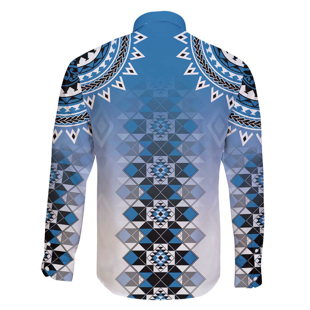 New Zealand Family Matching Long Sleeve Bodycon Dress and Hawaiian Shirt Poutama Mix Blue Taniko Inspired Art LT05 - Polynesian Pride