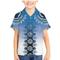 New Zealand Family Matching Mermaid Dress and Hawaiian Shirt Poutama Mix Blue Taniko Inspired Art LT05 Son's Shirt Blue - Polynesian Pride
