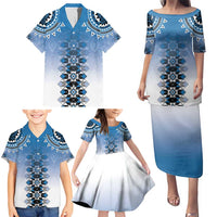 New Zealand Family Matching Puletasi and Hawaiian Shirt Poutama Mix Blue Taniko Inspired Art LT05 - Polynesian Pride