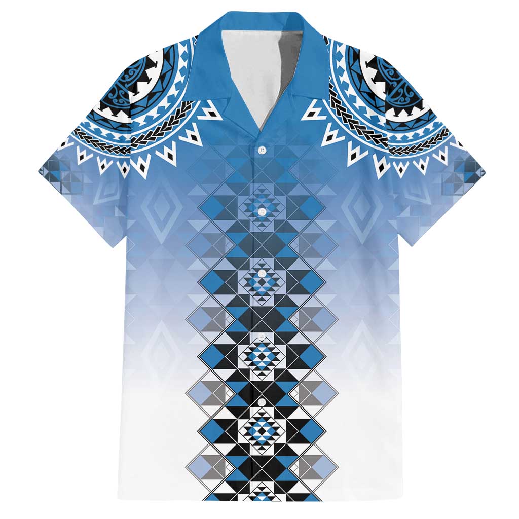 New Zealand Family Matching Puletasi and Hawaiian Shirt Poutama Mix Blue Taniko Inspired Art LT05 Dad's Shirt - Short Sleeve Blue - Polynesian Pride