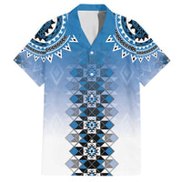 New Zealand Family Matching Summer Maxi Dress and Hawaiian Shirt Poutama Mix Blue Taniko Inspired Art LT05 Dad's Shirt - Short Sleeve Blue - Polynesian Pride
