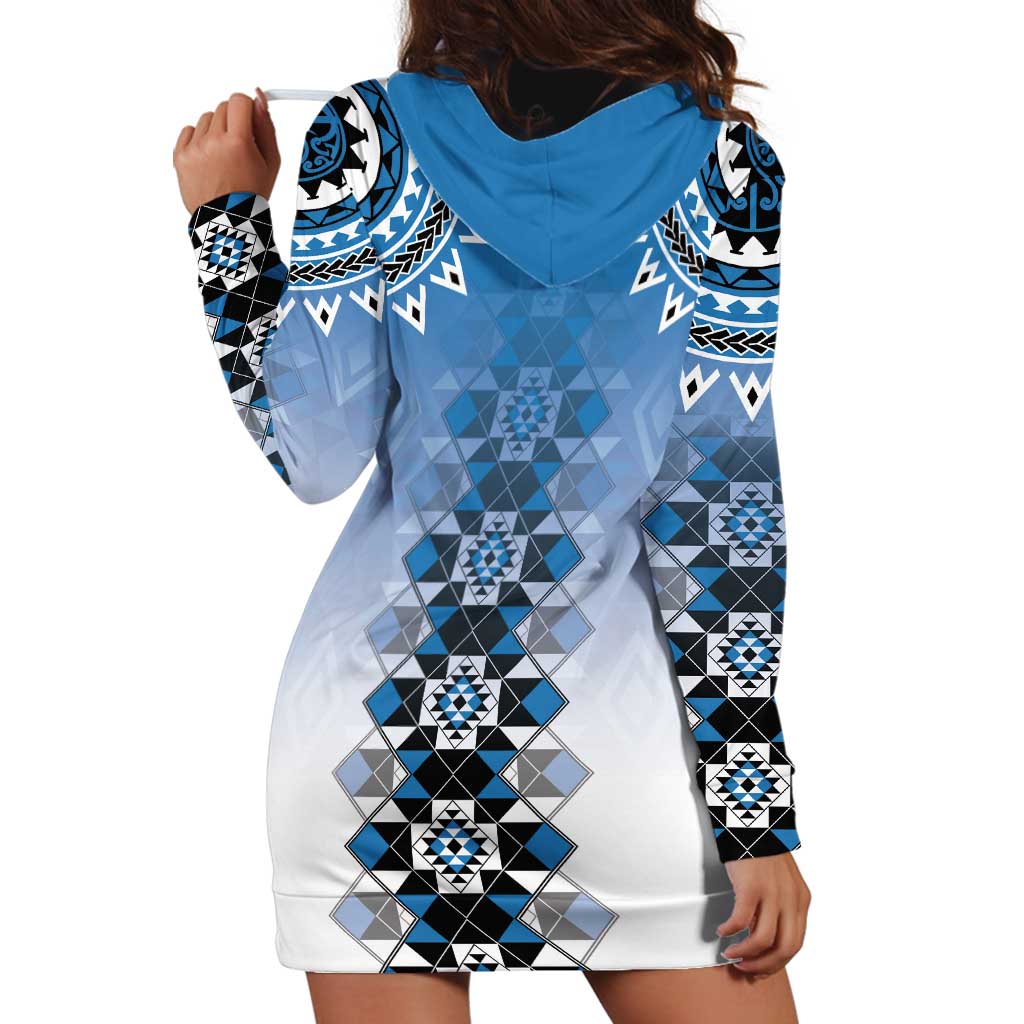 New Zealand Hoodie Dress Poutama Mix Blue Taniko Inspired Art LT05 - Polynesian Pride
