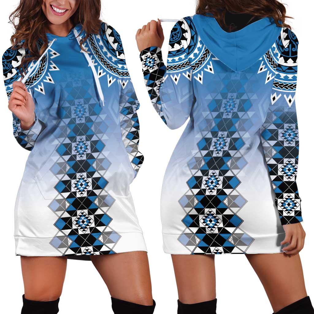 New Zealand Hoodie Dress Poutama Mix Blue Taniko Inspired Art LT05 - Polynesian Pride