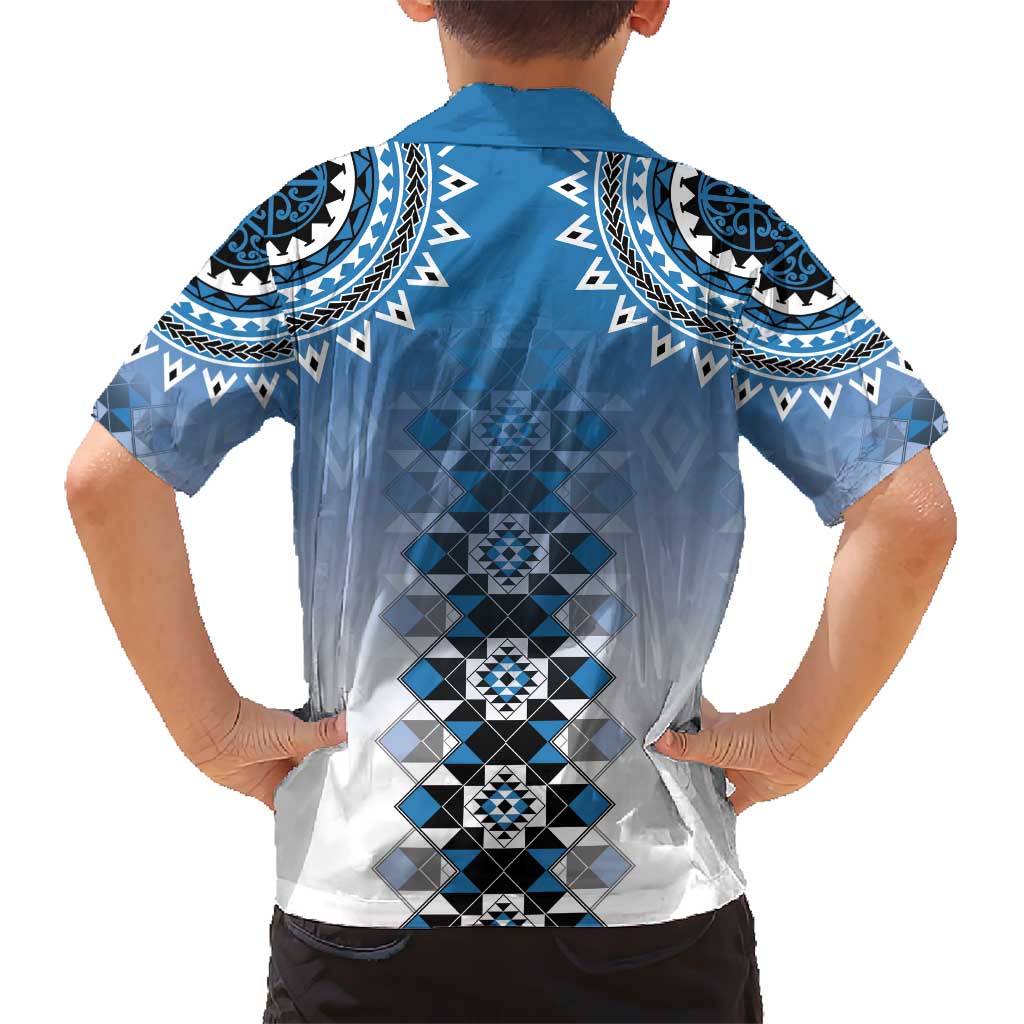 New Zealand Kid Hawaiian Shirt Poutama Mix Blue Taniko Inspired Art LT05 - Polynesian Pride