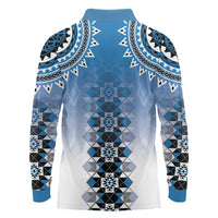 New Zealand Long Sleeve Polo Shirt Poutama Mix Blue Taniko Inspired Art LT05 - Polynesian Pride