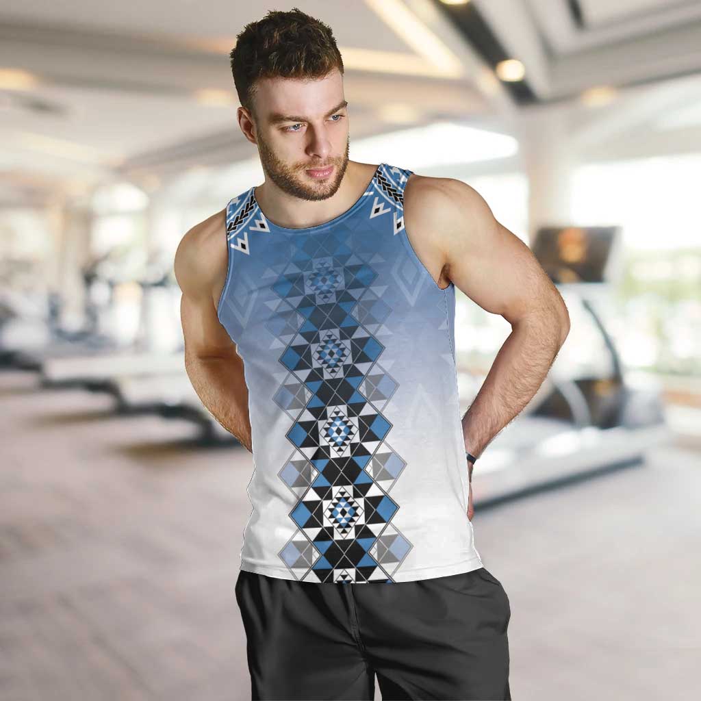 New Zealand Men Tank Top Poutama Mix Blue Taniko Inspired Art LT05