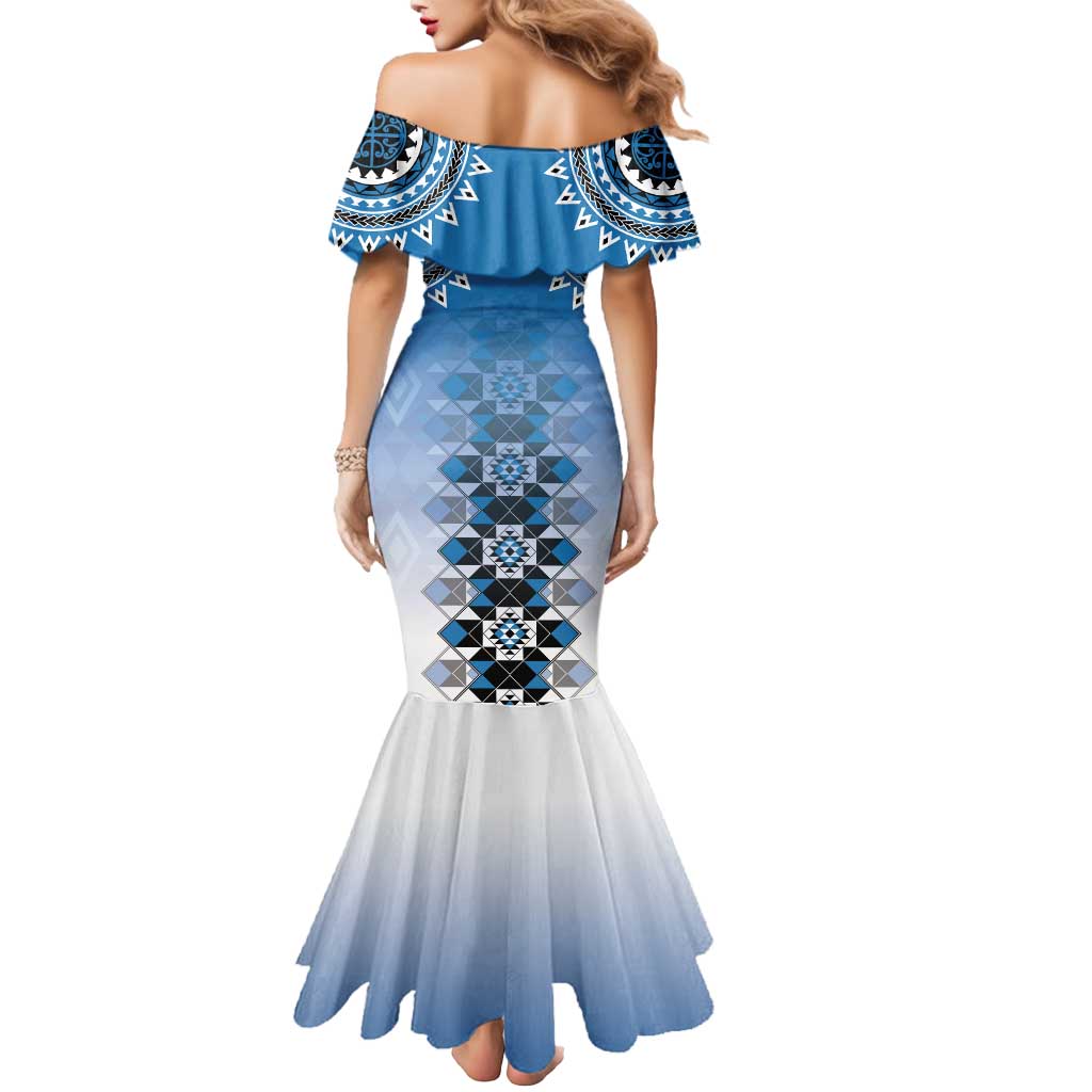 New Zealand Mermaid Dress Poutama Mix Blue Taniko Inspired Art LT05 - Polynesian Pride
