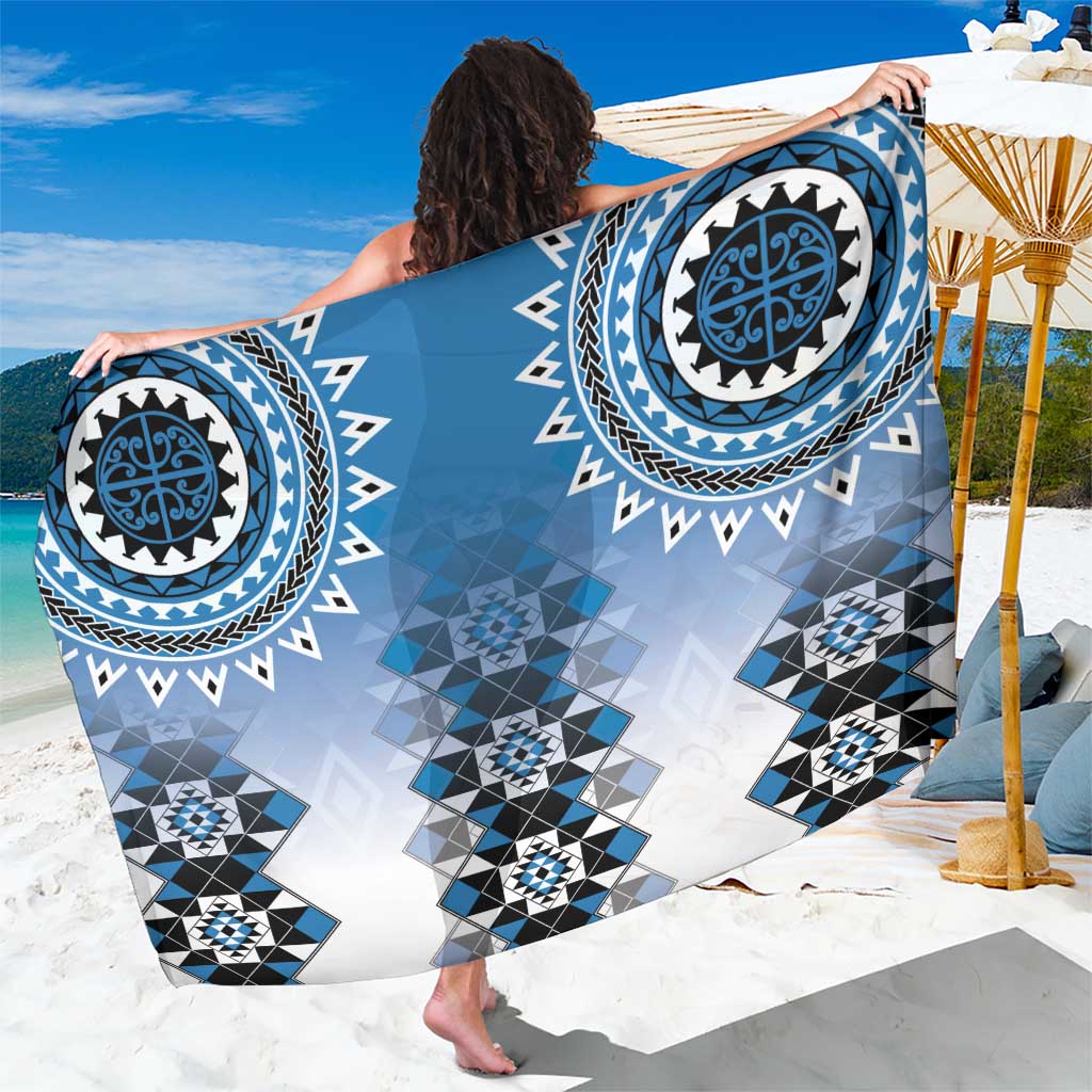 New Zealand Sarong Poutama Mix Blue Taniko Inspired Art LT05 One Size 44 x 66 inches Blue - Polynesian Pride