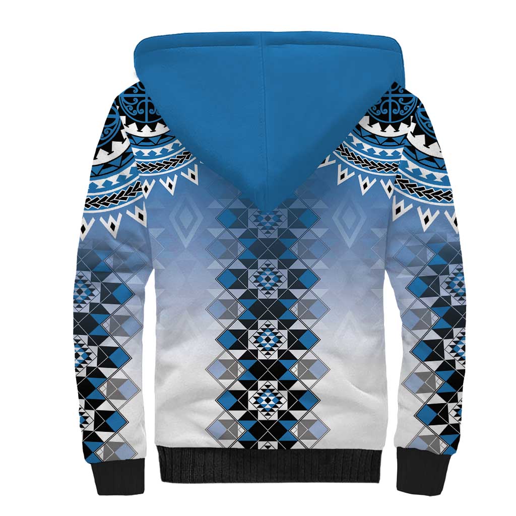 New Zealand Sherpa Hoodie Poutama Mix Blue Taniko Inspired Art LT05 - Polynesian Pride