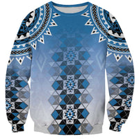 New Zealand Sweatshirt Poutama Mix Blue Taniko Inspired Art LT05