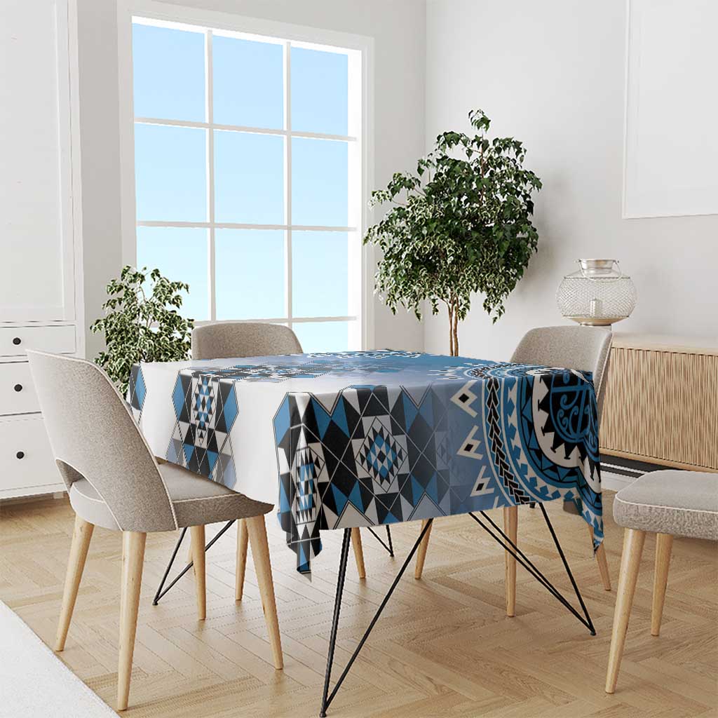 New Zealand Tablecloth Poutama Mix Blue Taniko Inspired Art LT05