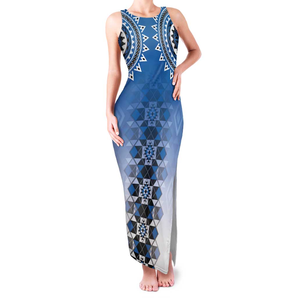 New Zealand Tank Maxi Dress Poutama Mix Blue Taniko Inspired Art LT05 Women Blue - Polynesian Pride