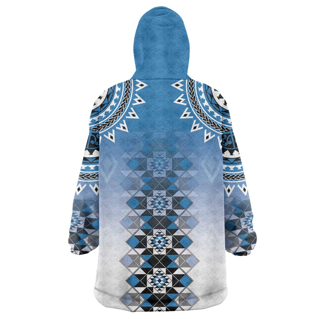 New Zealand Wearable Blanket Hoodie Poutama Mix Blue Taniko Inspired Art LT05 - Polynesian Pride