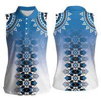 New Zealand Women Sleeveless Polo Shirt Poutama Mix Blue Taniko Inspired Art LT05 - Polynesian Pride