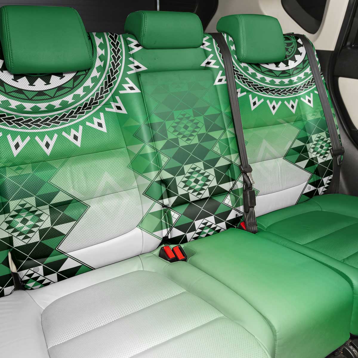 New Zealand Back Car Seat Cover Poutama Mix Green Taniko Inspired Art LT05 - Polynesian Pride