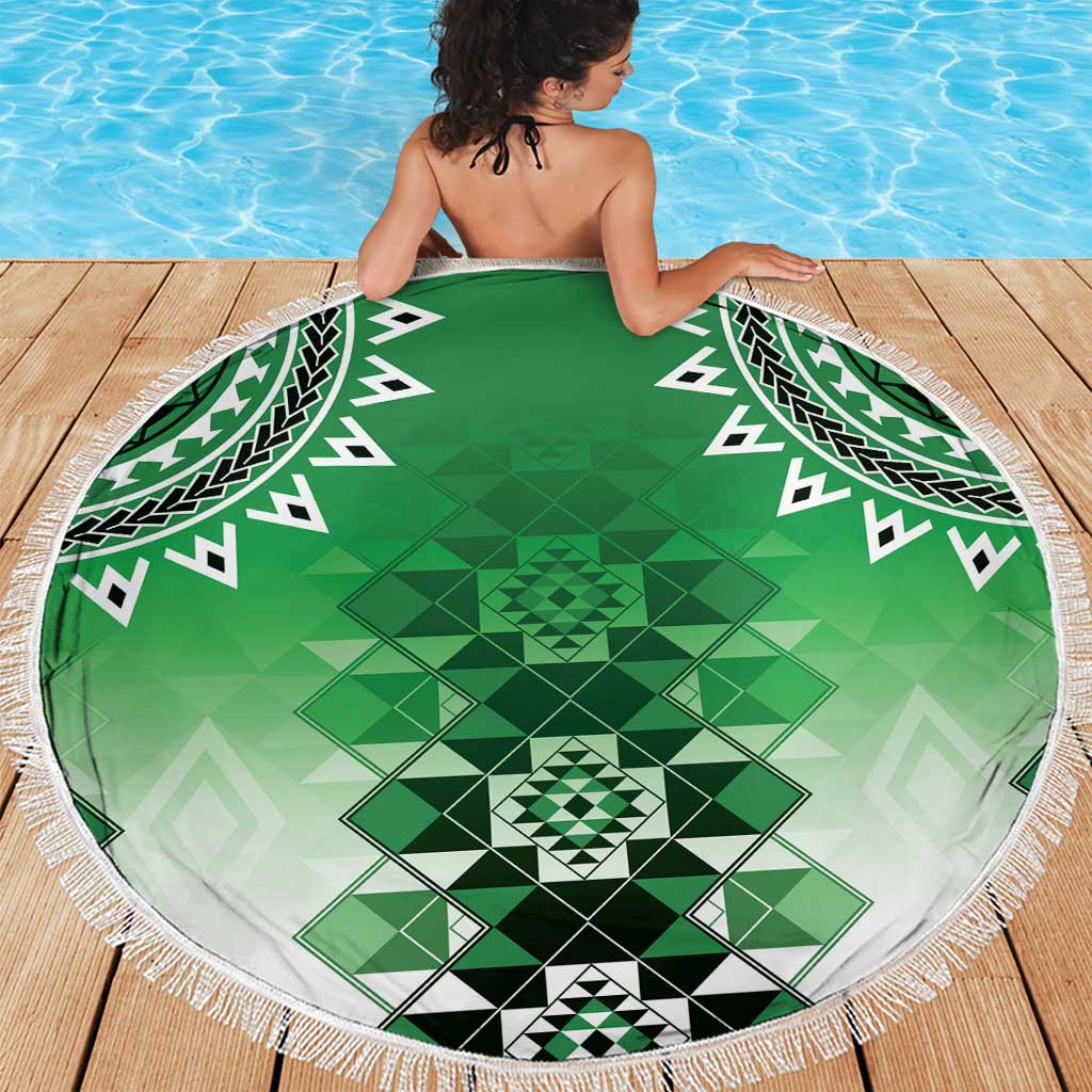 New Zealand Beach Blanket Poutama Mix Green Taniko Inspired Art LT05 - Polynesian Pride