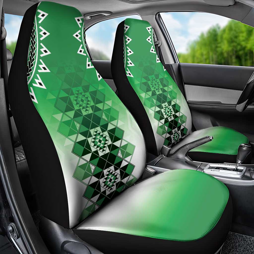 New Zealand Car Seat Cover Poutama Mix Green Taniko Inspired Art LT05 - Polynesian Pride