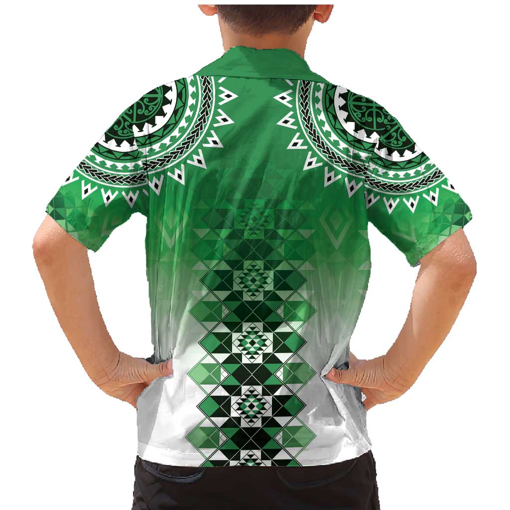 New Zealand Family Matching Mermaid Dress and Hawaiian Shirt Poutama Mix Green Taniko Inspired Art LT05 - Polynesian Pride
