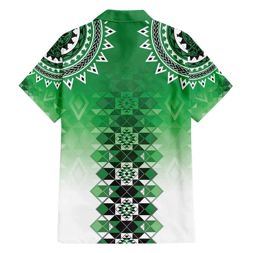 New Zealand Family Matching Off Shoulder Maxi Dress and Hawaiian Shirt Poutama Mix Green Taniko Inspired Art LT05 - Polynesian Pride