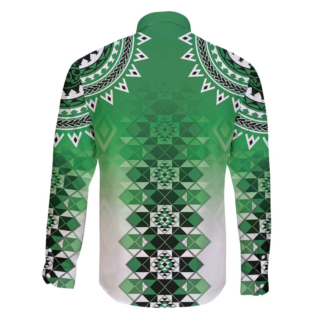 New Zealand Family Matching Off Shoulder Maxi Dress and Hawaiian Shirt Poutama Mix Green Taniko Inspired Art LT05 - Polynesian Pride