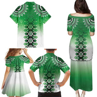 New Zealand Family Matching Puletasi and Hawaiian Shirt Poutama Mix Green Taniko Inspired Art LT05 - Polynesian Pride