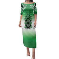 New Zealand Family Matching Puletasi and Hawaiian Shirt Poutama Mix Green Taniko Inspired Art LT05 Mom's Dress Green - Polynesian Pride