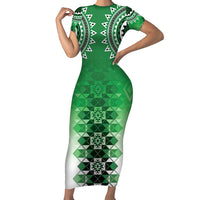 New Zealand Family Matching Short Sleeve Bodycon Dress and Hawaiian Shirt Poutama Mix Green Taniko Inspired Art LT05 Mom's Dress Green - Polynesian Pride