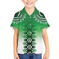 New Zealand Family Matching Tank Maxi Dress and Hawaiian Shirt Poutama Mix Green Taniko Inspired Art LT05 Son's Shirt Green - Polynesian Pride