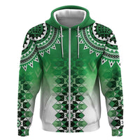 New Zealand Hoodie Poutama Mix Green Taniko Inspired Art LT05 Zip Hoodie Green - Polynesian Pride