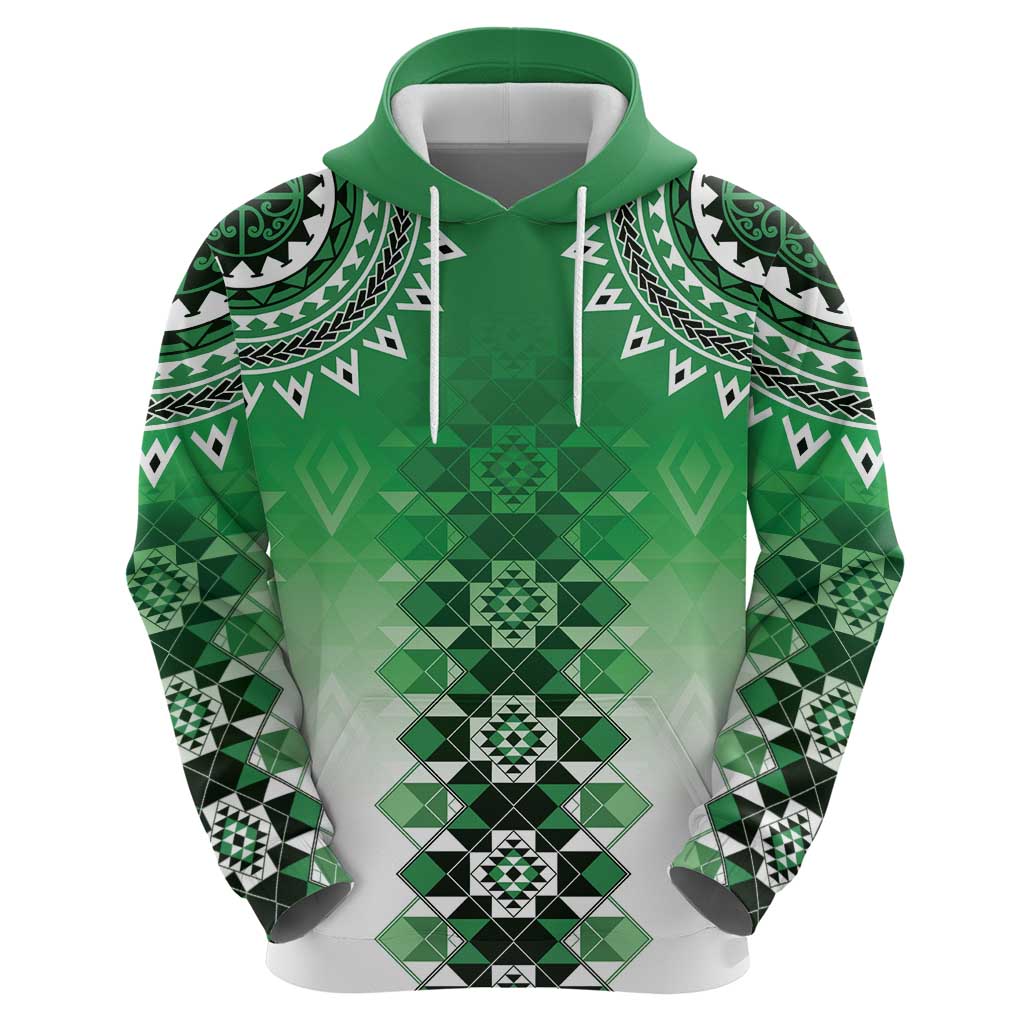 New Zealand Hoodie Poutama Mix Green Taniko Inspired Art LT05 - Polynesian Pride