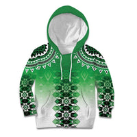 New Zealand Kid Hoodie Poutama Mix Green Taniko Inspired Art LT05 Hoodie Green - Polynesian Pride
