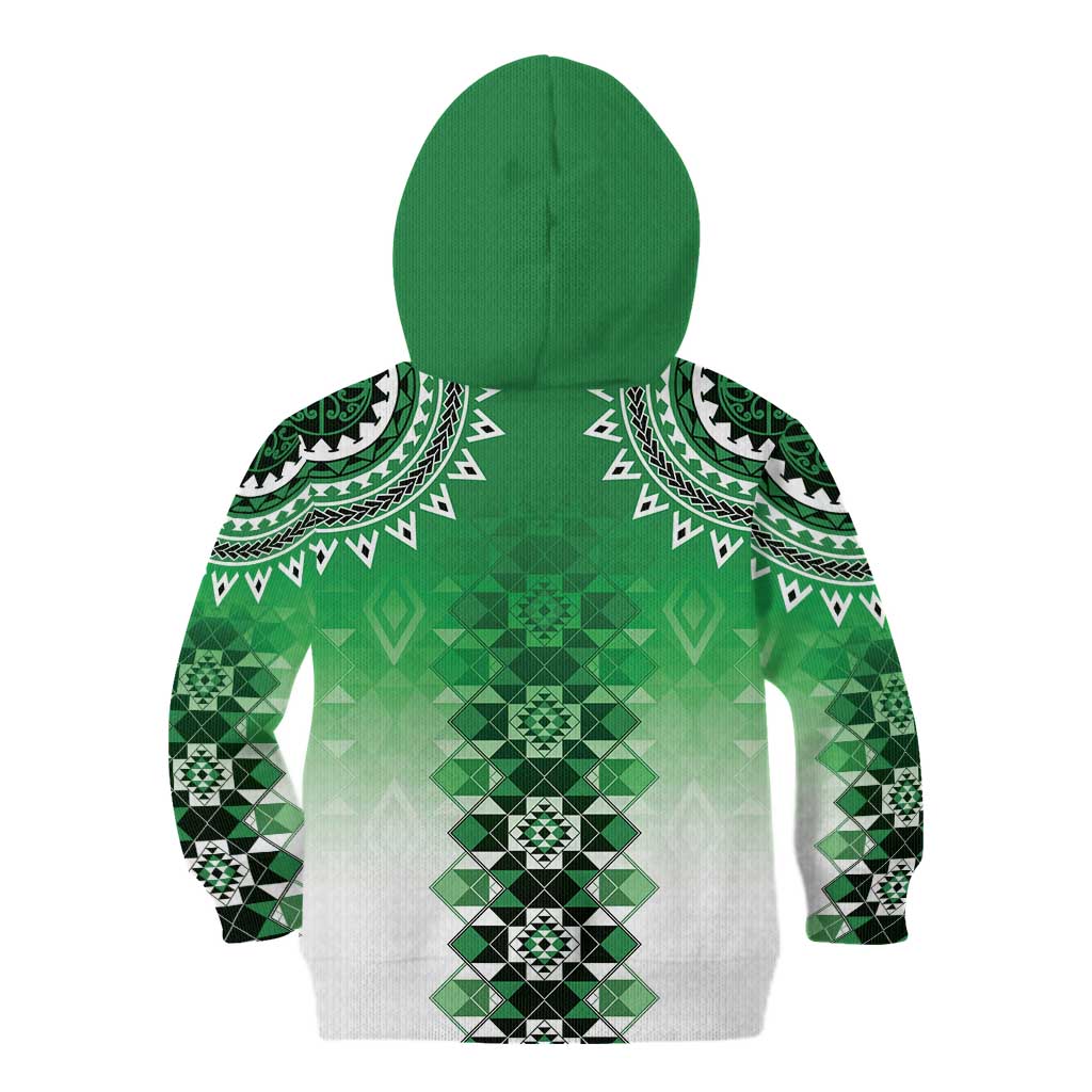 New Zealand Kid Hoodie Poutama Mix Green Taniko Inspired Art LT05 - Polynesian Pride