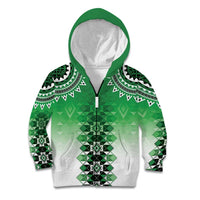 New Zealand Kid Hoodie Poutama Mix Green Taniko Inspired Art LT05 Zip Hoodie Green - Polynesian Pride