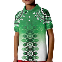 New Zealand Kid Polo Shirt Poutama Mix Green Taniko Inspired Art LT05 Kid Green - Polynesian Pride