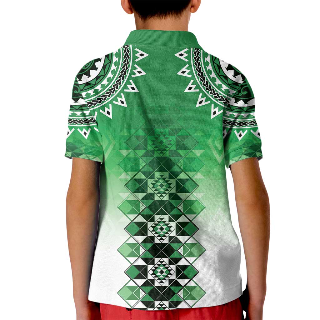 New Zealand Kid Polo Shirt Poutama Mix Green Taniko Inspired Art LT05 - Polynesian Pride