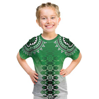 New Zealand Kid T Shirt Poutama Mix Green Taniko Inspired Art LT05 Green - Polynesian Pride