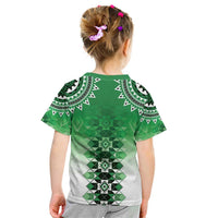 New Zealand Kid T Shirt Poutama Mix Green Taniko Inspired Art LT05 - Polynesian Pride