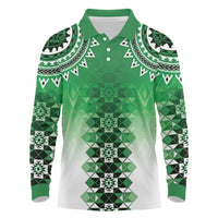 New Zealand Long Sleeve Polo Shirt Poutama Mix Green Taniko Inspired Art LT05 Green - Polynesian Pride