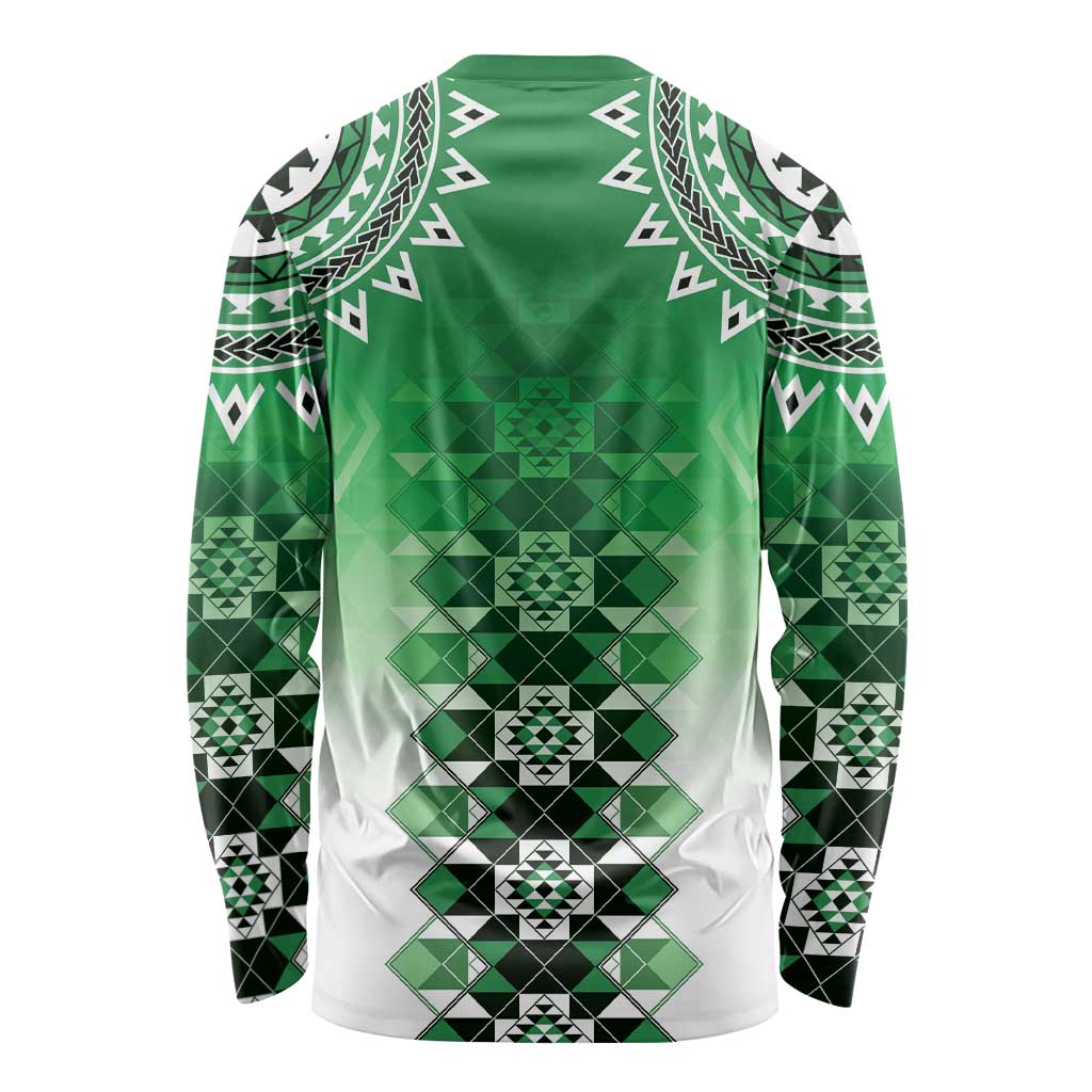New Zealand Long Sleeve Shirt Poutama Mix Green Taniko Inspired Art LT05 - Polynesian Pride
