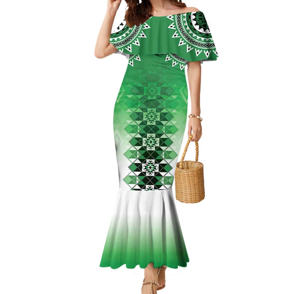 New Zealand Mermaid Dress Poutama Mix Green Taniko Inspired Art LT05 Women Green - Polynesian Pride
